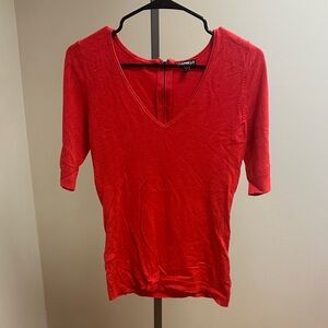 Express Vibrant Red V-Neck Short Sleeve Tee